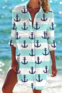 Cerena | Damen Strandbluse Hemdkragen Maritimer Print in Farbe 3