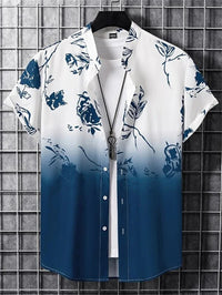 Tropisches 3D-Blumen-Hawaii-Hemd – Stil und Komfort in einem in Weiß Blau a
