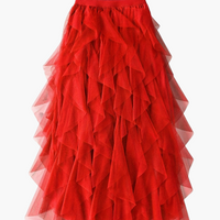 Damenrock Elegante Mehrlagige Volant Romantisches Festkleid in Rot