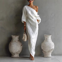 Clementine | Damen Asymmetrisches One-Shoulder Maxikleid in Weiß