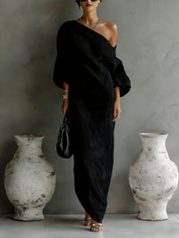 Clementine | Damen Asymmetrisches One-Shoulder Maxikleid in Schwarz