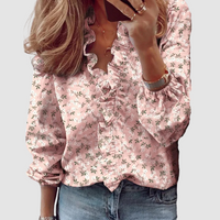 Clementine | Damen Florale Rüschen Langarmbluse in Rosa