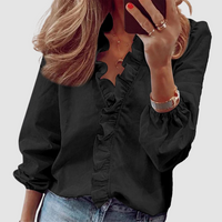 Clementine | Damen Florale Rüschen Langarmbluse in Schwarz