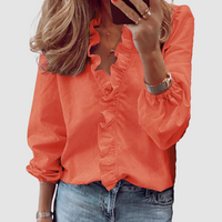 Clementine | Damen Florale Rüschen Langarmbluse in Rot