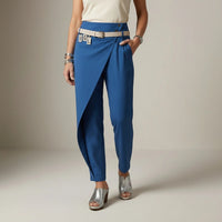 Adrienne | Damen High Waist Hose Gürtel Tapered Wickeloptik Elegant in Blau