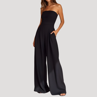 Cordelia | Damen Trägerloser Wide Leg Jumpsuit in Schwarz