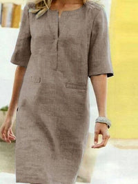 Cordelia | Damen V-Ausschnitt Kurzarm Kleid in Beige