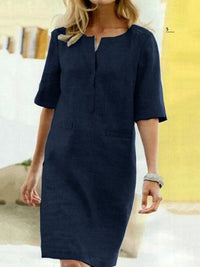 Cordelia | Damen V-Ausschnitt Kurzarm Kleid in Marineblau