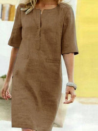Cordelia | Damen V-Ausschnitt Kurzarm Kleid in Braun