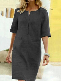 Cordelia | Damen V-Ausschnitt Kurzarm Kleid in Schwarz