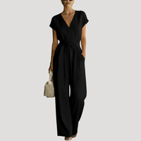 Cordova | Damen V-Ausschnitt Wide Leg Jumpsuit in Schwarz