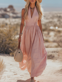 Cordua | Damen Neckholder Maxi Kleid in Rosa