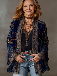 Cordula | Damen Boho Kimono Jacke in Blau