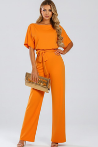 Cordula | Damen Rundhals Jumpsuit mit weiten Beinen in Orange