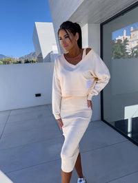Andrea™ - Lässiges Sweatshirt und Kleid Set in Creme