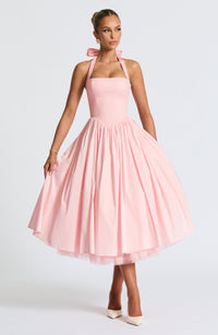 Estelle | Damen Midikleid Verspielt Elegant Feminin Modern Festlich in Rosa