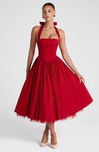 Estelle | Damen Midikleid Verspielt Elegant Feminin Modern Festlich in Rot