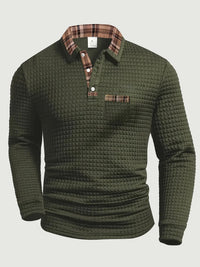 Crispin | Herren Langarm Poloshirt mit Karokragen in Armeegrün