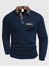 Crispin | Herren Langarm Poloshirt mit Karokragen in Dunkel Blau