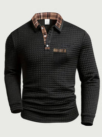 Crispin | Herren Langarm Poloshirt mit Karokragen in Schwarz