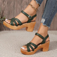 Gwendolyn | Damen Riemchensandalen Geflochtene Details in Green