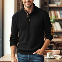 Sebastian | Herren Langarmpullover mit Knöpfen in Schwarz