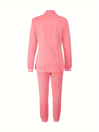 Stylischer Blazer Set mit Kontrastbesatz und Knopfleiste für Damen | Ideal für jeden Tag