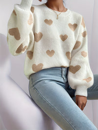 Herzgestrickter Pullover für Damen im lässigen Stil - Lumezia in Braun