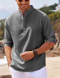 Cormac | Herren Leinenhemd Langarm Klassisch Elegant Sommer Business in Dunkelgrau