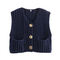 Beau | Damen Chunky Strick Pullover Cozy Modern Herbst Trend Komfort in Marineblau