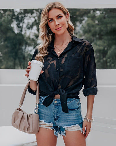 Aulikki® | Durchsichtige Bluse mit Knopfleiste aus Spitze