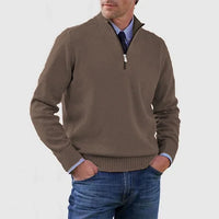 Ben | Modischer Warmer Pullover Mit Halbem Reißverschluss in Kaffee