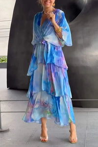 Cassia | Elegantes Chiffonkleid in Blau