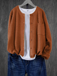 Eugenia | Damen Rundhals-Cardigan mit Knöpfen und Tasche in Hellbraun