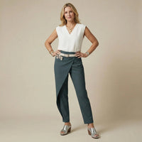 Adrienne | Damen High Waist Hose Gürtel Tapered Wickeloptik Elegant in Dunkelgrau