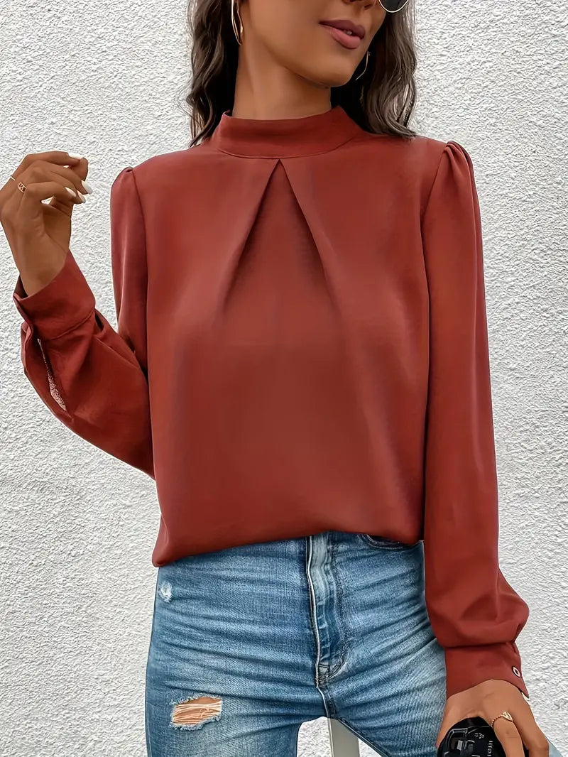 Brownlee® | Schlichte, elegante Bluse mit Rollkragen und Puffärmeln