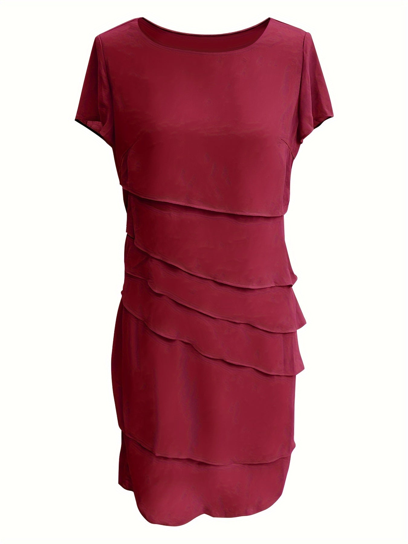 Stilvolles Kleid mit Schichtverzierungen, Rundhalsausschnitt und kurzen Ärmeln für Damen | Ideal für den Sommer
