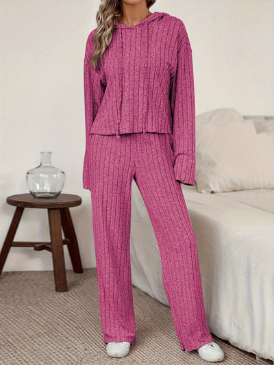 Damen Freizeit-Uni-Farbener Kapuzenpullover und Gerade-Jogginghosen mit Kordelzug | Ideal für Active Wear