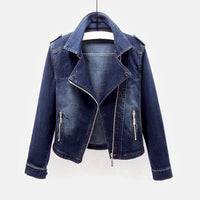 Katrin | Damen Biker Jeansjacke Frühling Reißverschluss Urban Modern in Dunkelblau