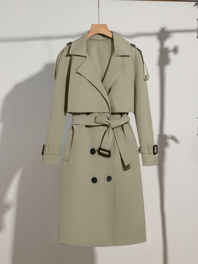 Latina | Damen Langer Doppelknopf-Trenchcoat mit Taillengürtel – Elegante Passform