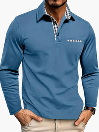 Elegantes Herrenpolo mit langen Ärmeln, moderner Stil für Business und Freizeit in Blau