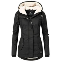 Annika | Damen Allwetter-Parka Gefütterter Sherpa-Kapuzenmantel Wasserabweisend in Schwarz