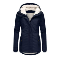 Annika | Damen Allwetter-Parka Gefütterter Sherpa-Kapuzenmantel Wasserabweisend in Marineblau