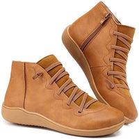 Clara | Damen Ankle Boots Flache Schnür-Stiefeletten mit Reißverschluss in Braun