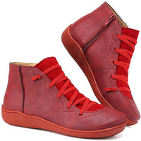 Clara | Damen Ankle Boots Flache Schnür-Stiefeletten mit Reißverschluss in Rot