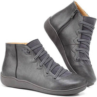 Clara | Damen Ankle Boots Flache Schnür-Stiefeletten mit Reißverschluss in Grau