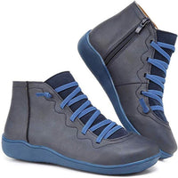 Clara | Damen Ankle Boots Flache Schnür-Stiefeletten mit Reißverschluss in Blau