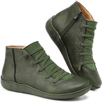 Clara | Damen Ankle Boots Flache Schnür-Stiefeletten mit Reißverschluss in Grün