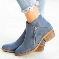 Mia | Damen Ankle Boots Niedriger Absatz Reißverschluss Stiefeletten in Blau