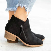 Mia | Damen Ankle Boots Niedriger Absatz Reißverschluss Stiefeletten in Schwarz